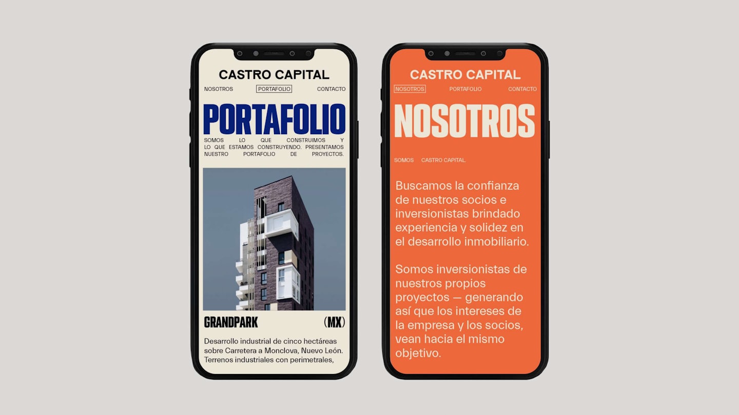 Dwa smartfony wyświetlające stronę korporacyjną Castro Capital.